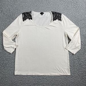 Talbots Shirt Womens XL White Cotton Blouse Black Lace